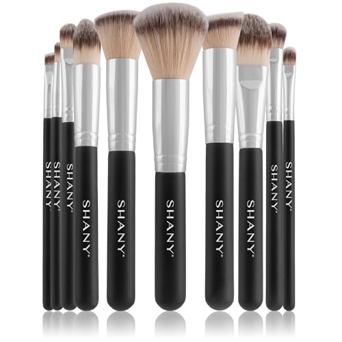 SHANY Makeup Brush Set Black OMBRE Pro 10 Piece Essential Professional Make up Brush Set - Foundation Powder Concealers Eye Shadow Brushes with Cosmetics Brush Travel Case - Upgraded