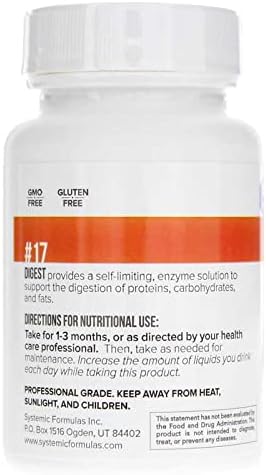 Systemic Formulas Bio Function #17 D Digest 60 Capsules. Helps Digestion of Heavy Meals and Absorption of Nutrients.
