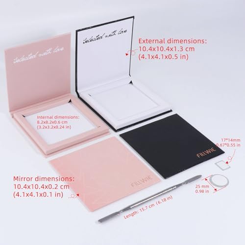 Small Empty Magnetic Makeup Palette with Mirror, Long Spatula, 20 Metal Stickers, Suitable for Eyeshadow Lipstick Blush Powder Highlighter and Contour, 2-Pack Palettes (Pink+ Black, Small)