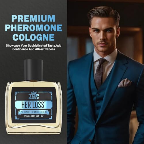 Top Shelf Her Loss Cologne for Men (Pheromone Enhanced) - 1.7 Fl Oz Long Lasting Perfume Her Loss Para Hombre, Natural Herbal Scent-Awaken Raw Instinct, Her Loss Pheromone Cologne for Men Attract Her