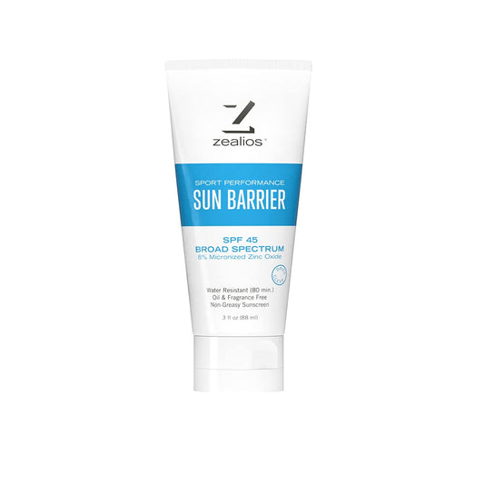 Sun Barrier 3 Oz By Zealios - Broad Spectrum Spf 45 Non-Greasy Water-Resistant Zinc Sunscreen - Last Absorbing Sunblock Body Lot