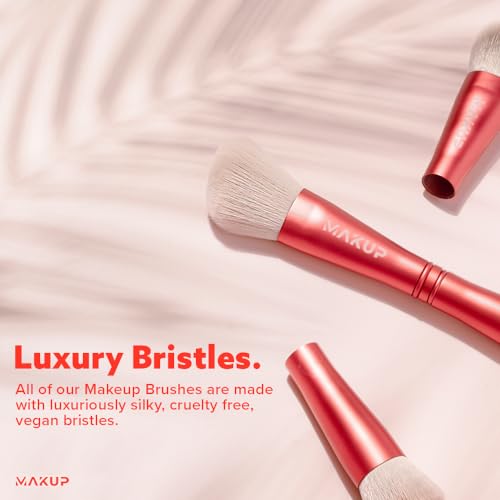 MAKUP JetSetter 4 in 1 Travel Makeup Brush - All in One Set includes Kabuki Liquid Foundation, Blush, Contour, Eyeshadow & Angeled Brush for Brow and Eyeliner. Luxurious, Ultra Soft, Vegan Bristles.