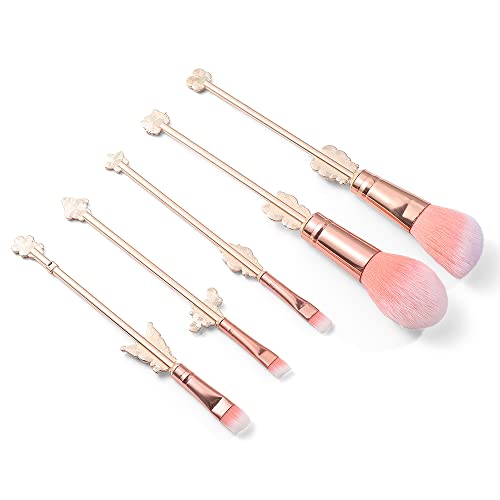 rongji jewelry Marie Cartoon Cat Makeup Brushes - 5pcs Cute Animal Designed Soft Pink Makeup Brushes Set, Professional Cosmetic Tool Kit Pink Drawstring Bag Included for Girls and Women (5PCS Kuu)