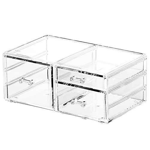 Cq acrylic 1 Pack Clear Stackable Storage Drawers for Vanity,Stackable 3 Drawers Desktop Organizer With Drawers,Cute Desk Storage for Office,Jewelry,Hair Clip,Beauty,Skincare and Make Up Organizers