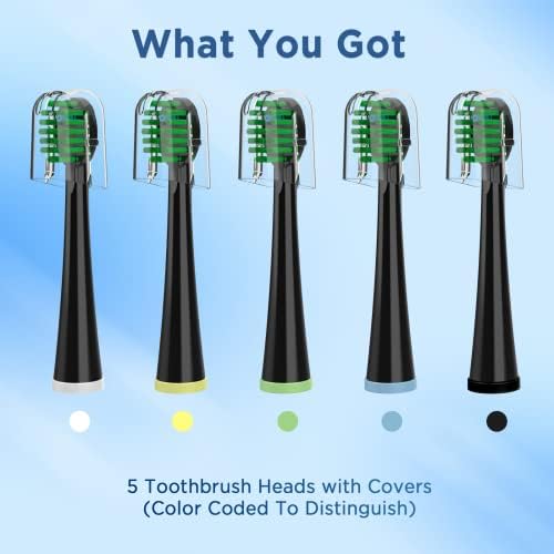 Replacement Toothbrush Heads for All Waterpik Sonic Fusion Models (SF-01, SF-02, SF-03, and SF-04 Series), Compact, with Covers, 5 Count, Black