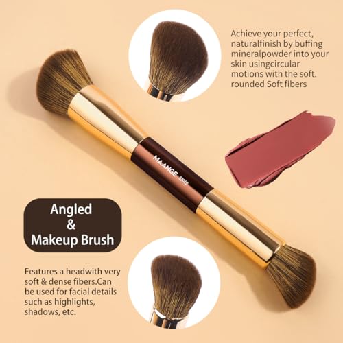 MAANGE 5 PCS Foundation Makeup Brush Set Double-ended Kabuki Mask Contour Brush for Liquid Powder Concealer Cream Cosmetics Blending Makeup Brushes (Coffee Gold)