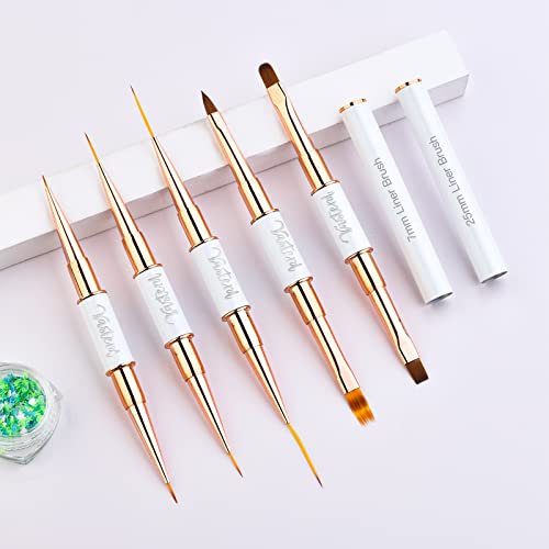 Yasterd Nail Art Brushes Set - Professional 5pcs Double-Ended Acrylic Nail Art Brushes Liner Detail Thin Brushes for Drawing Design Brushes Gel Builder Brushes 3D Nail Art Tools for Salon at Home DIY Manicure