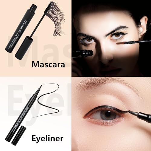 All in One Makeup Kit for Teen Girls - 2X16 Colors Eyeshadow, Liquid Foundation, Eyeliner Pencils, Contouring Stick, Lip Gloss, Eyebrow Pencils & 8pcs Makeup Brushes (Rainbow)