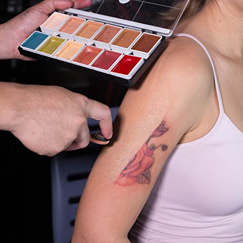 12-Color Flesh Tone Alcohol-Activated Palette, Tattoo Cover, Highly Pigmented Professional SFX Makeup for Film, Theatre, TV