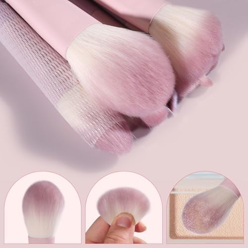 Makeup Brush Set 19 Pcs Premium Synthetic Foundation Powder Concealers Eye shadows Blush Travel Makeup Brushes Holder Set (Pink)