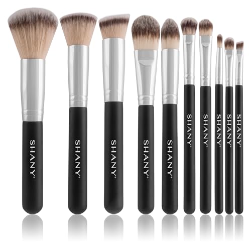 SHANY Makeup Brush Set Black OMBRE Pro 10 Piece Essential Professional Make up Brush Set - Foundation Powder Concealers Eye Shadow Brushes with Cosmetics Brush Travel Case - Upgraded