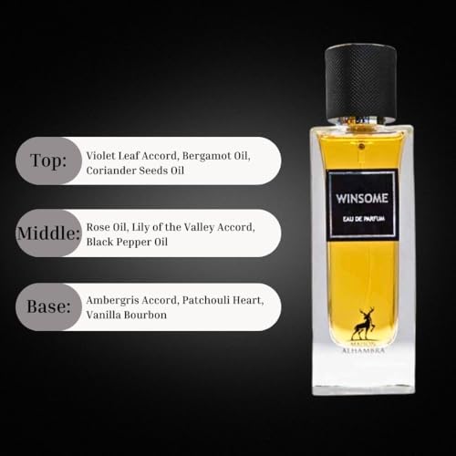 Maison Alhambra Winsome Eau De Parfum Spray 90ML (3.04 OZ) Long Lasting Arabian Perfume For Men - Bold Woody, Floral & Sweet Fragrance - Perfume Men with Bergamot, Rose, Patchouli & Vanilla Notes
