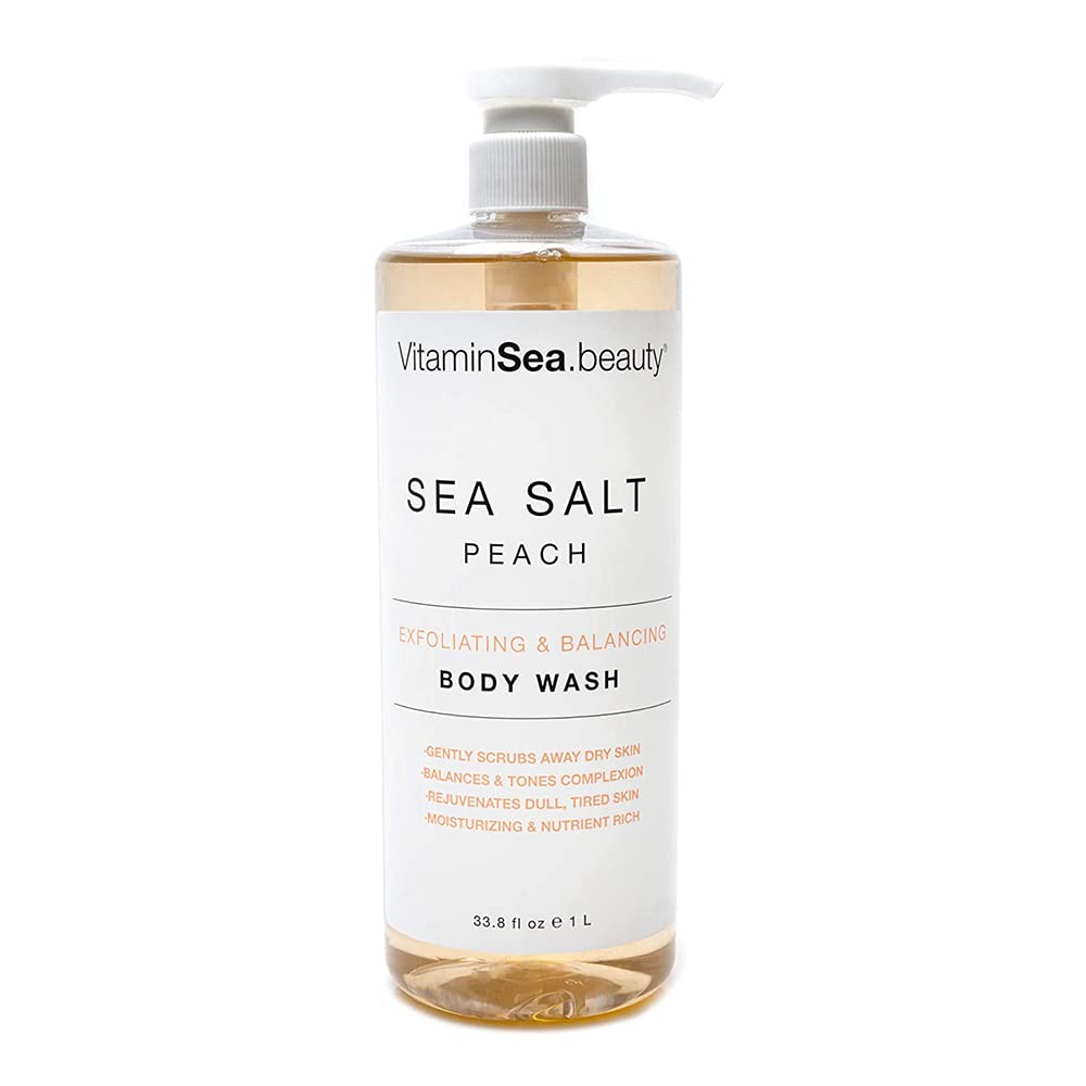Vitamins And Sea Beauty, Moisturizing Hydrating Body Wash Bath Shower Gel Botanical Exfoliating Balancing, Sea Salt And Peach, 3