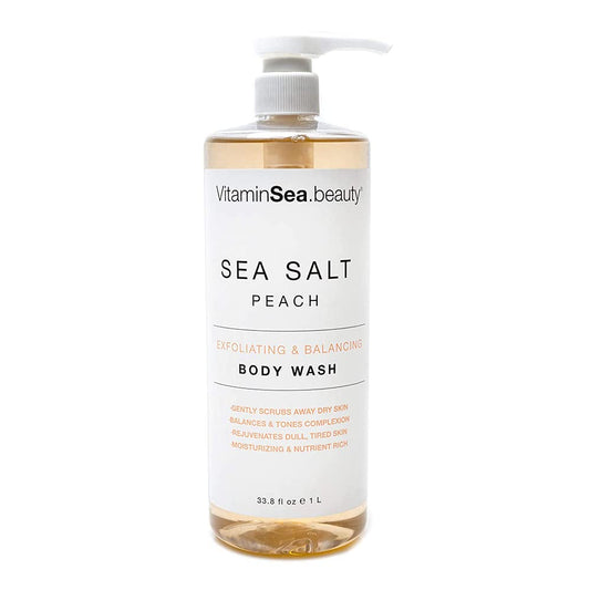 Vitamins And Sea Beauty, Moisturizing Hydrating Body Wash Bath Shower Gel Botanical Exfoliating Balancing, Sea Salt And Peach, 3