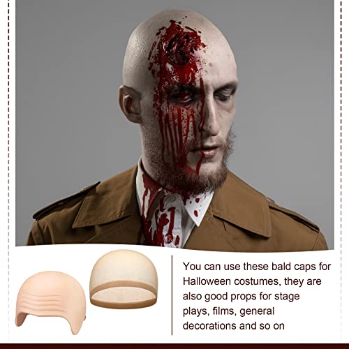 WILLBOND 4 Pcs Halloween Bald Caps Makeup Latex Bald Caps Head Wig hat Costume Accessories for Adults(Skin Color,Simple Style)