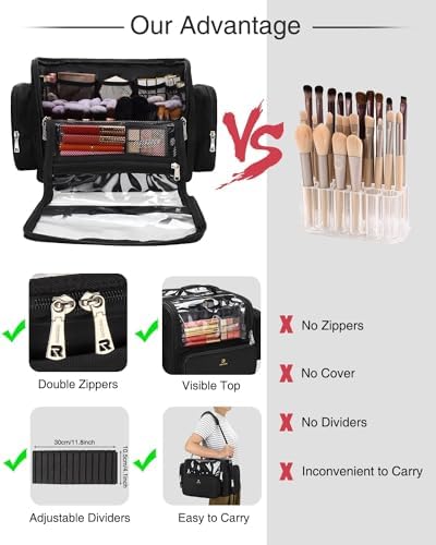 Makeup Brush Bag Extra Large Makeup Brush Case with 4 small bags Professional Makeup Artist Brush Holder Stand Up Organizer for Travel with Adjustable Dividers and Shoulder Strap