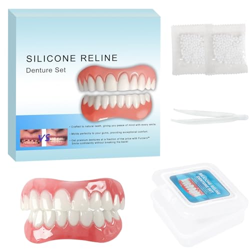 Silicone Reline Denture Set for Upper and Lower Teeth, Soft Comfortable Veneers for Men and Women