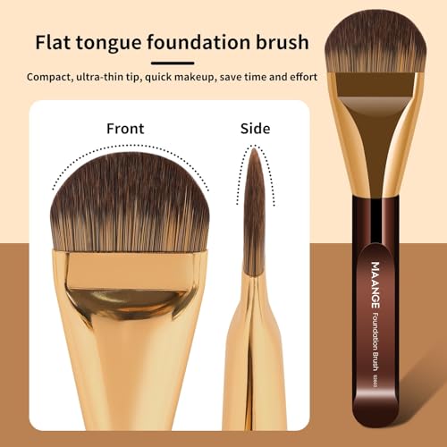 MAANGE 5 PCS Foundation Makeup Brush Set Double-ended Kabuki Mask Contour Brush for Liquid Powder Concealer Cream Cosmetics Blending Makeup Brushes (Coffee Gold)
