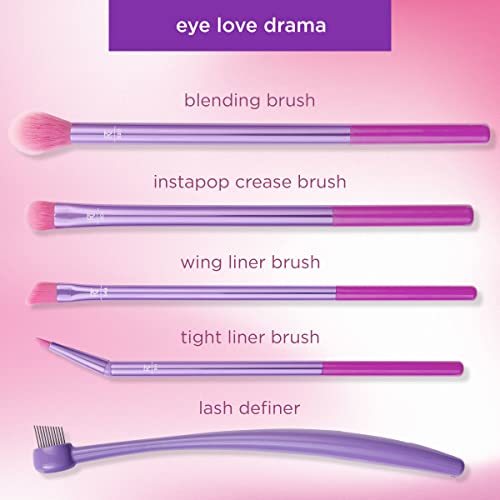 Real Techniques Eye Love Drama Makeup Brush Kit, Professional Eye Brush Set, Soft, Synthetic Bristles, Cosmetic Brushes For Eyeshadow, Eyebrow, Blending, Brows, and Eyelashes, 5 Piece Set