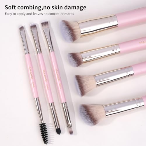 MAANGE Makeup Brush Set 17Pcs Makeup Brushes Foundation Contour Powder Blush Concealer Double-ended Eyeshadow Brush Set for Liquid, Cream, Powder (Pink)