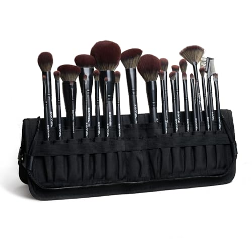 ZAMEL 26Pcs Premium Black Make up Brushes Set With Travel Bag,ULTRA SOFT Hair Makeup Brush pack Contains large powder Blending Make up Brush set Blush Face Brush Concealers contour Eyeshadow