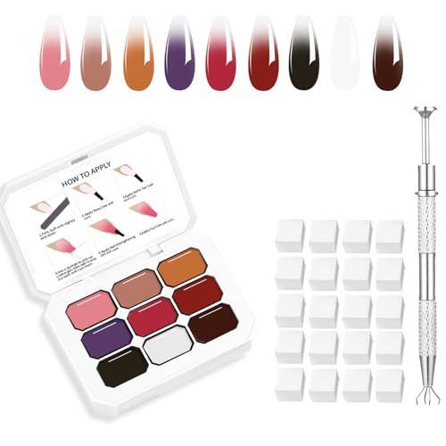 Ombre Gel Nail Polish Nail Sponges for Ombre 9 Series Colorful Blush Effect Gradient Painting Gel for Ombre Nails Multistyle French Manicure Nail Art DIY Home (A8, 1)