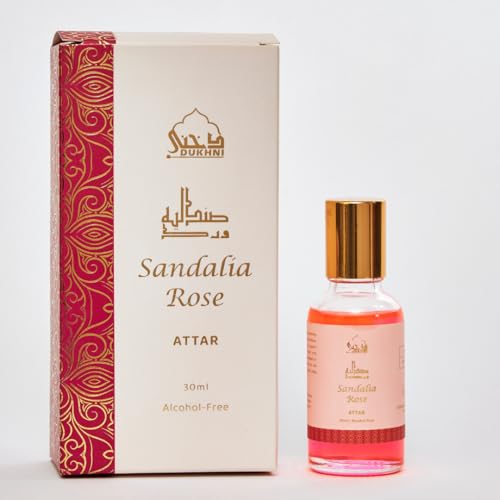 Dukhni Sandalia Rose Attar Oil Long Lasting Arabic Perfume Oils for Men and Women | Rose Attar, sandal, sandalwood oil | 30ml Pure Roll On Perfume, Non alcoholic, Vegan