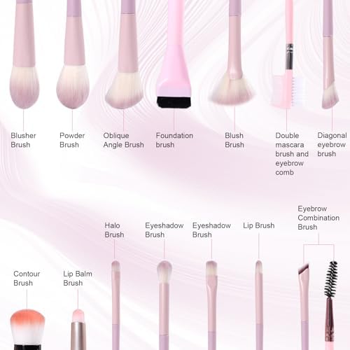 Makeup Brush Set 19 Pcs Premium Synthetic Foundation Powder Concealers Eye shadows Blush Travel Makeup Brushes Holder Set (Pink)