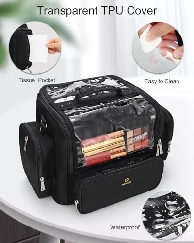 Makeup Brush Bag Extra Large Makeup Brush Case with 4 small bags Professional Makeup Artist Brush Holder Stand Up Organizer for Travel with Adjustable Dividers and Shoulder Strap