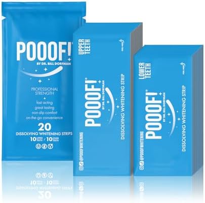 POOOF! Dissolving Teeth Whitening Strips by Dr. Bill Dorfman | 12% Hydrogen Peroxide | No-Slip Melt-Away Advanced Seal | Fast Stain Removal | Enamel & Sensitive Safe | 20 Ct (10-Day) | Polar Mint