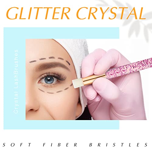 80 Pcs Lash Shampoo Brushes with Container Pink Eyelash Cleaning Bulk Glitter Eyelash Extension Cleansing Crystal Facial Cosmetic Lash Shampoo Brushes Blackhead Removing