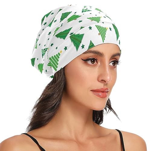 Satin Bonnet Wrap for Sleeping - Lined Sleep Cap for Curly Hair Women & Men - Christmas Trees