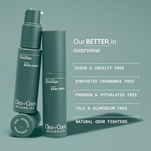 Cleo+Coco - Natural Dry Shampoo Powder - For Body & Hair - For Women - Absorbs Odor & Sweat - Essential Oils & Arrowroot Powder - Free of Talc & Parabens - PCR - Made in USA - Basil Mint - 4oz