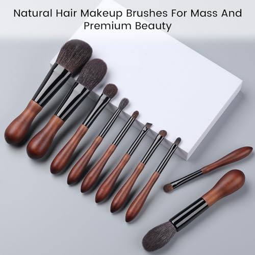 Natural Goat Hair Make up Brushes Set Professional, Makeup Artists' Premium Beauty Real Soft Makeup Brushes, Ultra Natural Bristle Cosmetic Brushes, Portable Small Travel Natural Makeup Brushes