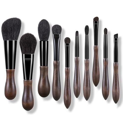 Natural Goat Hair Make up Brushes Set Professional, Makeup Artists' Premium Beauty Real Soft Makeup Brushes, Ultra Natural Bristle Cosmetic Brushes, Portable Small Travel Natural Makeup Brushes