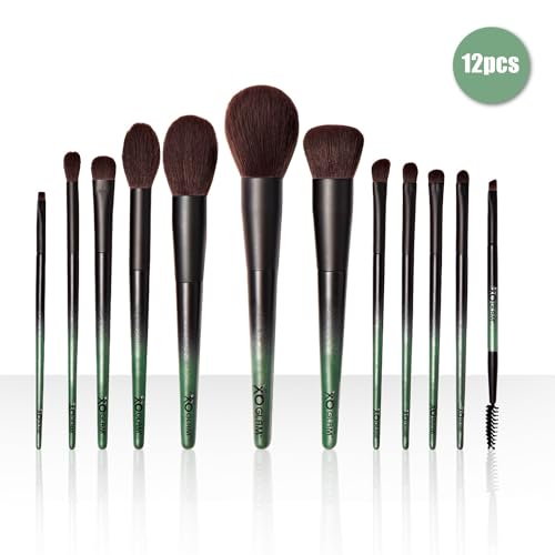 12Pcs Army of Love Camo Green Camouflage Makeup Brush Set Premium Synthetic Blending Powder Concealer Contour Eyeshadow Foundation Lip Highlighter Make Up Brush Kit