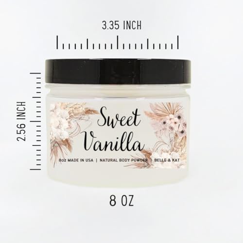Sweet Vanilla Scented Body Powder for Men & Women, Perfume Dusting Powder, Bath Powder with Fragrance & Essential Oils, Talc Free 8oz Container, Made in USA