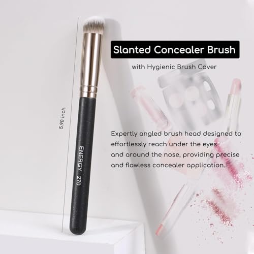 ENERGY Makeup Brushes Set Professional Kabuki Foundation Concealer Brush Under Eye Nose Contour Brush for Liquid Cream Powder Blending Buffing with Travel Bag 3PCS