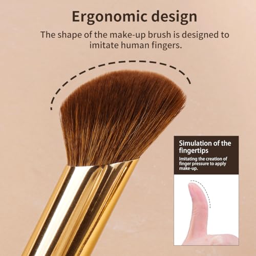 MAANGE 5 PCS Foundation Makeup Brush Set Double-ended Kabuki Mask Contour Brush for Liquid Powder Concealer Cream Cosmetics Blending Makeup Brushes (Coffee Gold)