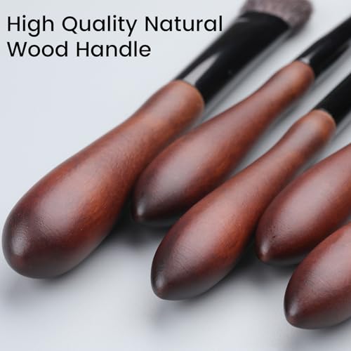 Natural Goat Hair Make up Brushes Set Professional, Makeup Artists' Premium Beauty Real Soft Makeup Brushes, Ultra Natural Bristle Cosmetic Brushes, Portable Small Travel Natural Makeup Brushes