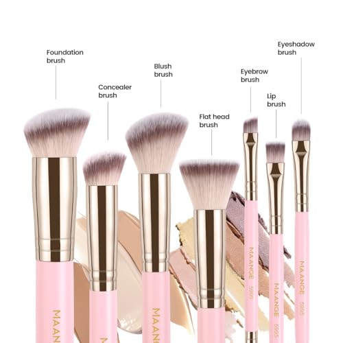 MAANGE Makeup Brush Set 17Pcs Makeup Brushes Foundation Contour Powder Blush Concealer Double-ended Eyeshadow Brush Set for Liquid, Cream, Powder (Pink)