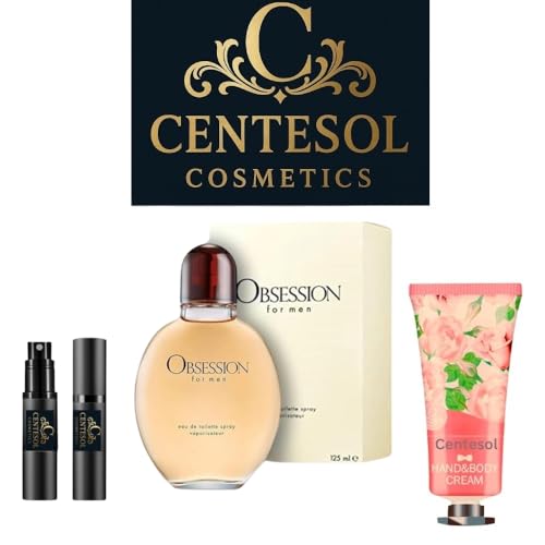 Luxury Brands Cologne for Men Obsession for men Eau de Toilette Spray 4.2 oz 3 Pcs gift set Bundle with Mini Refillable Atomizer Perfume bottle and Hand Cream