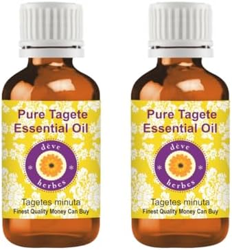 dève herbes Tagete Essential Oil (Tagetes minuta) Pure | Non-Sticky | Non-Greasy | Lightweight | Men & Women | All Skin Types | Steam Distilled 15ml X 2 (1 oz)