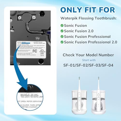 6 Pack Replacement Replacement Brush Heads for Waterpik Sonic Fusion Flossing Toothbrush Compatible with Sonic Fusion SF01/SF02 and Sonic Fusion 2.0 SF03/SF04- White with Caps