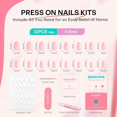 Yellow French Tip Press on Nails - GJZEZ Spring Almond Short Butter Yellow Soft Gel Fake Nails, Stunning Salon Quality False Glue on Nail | 16 Sizes - 32 Reusable Nail Kit with Glue, Buttermilk