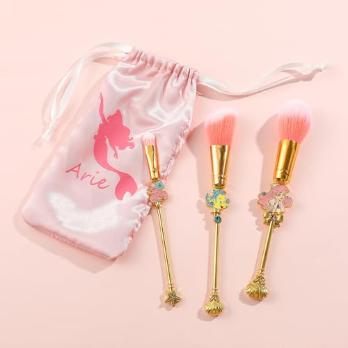 Snow White and Mermaid Makeup Brushes - Novelty Designed Classic Tales Theme Makeup Brush Set for Girls, Kawaii MakeupTool Gift for Women (NEW Pink)