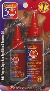 Salon Pro 30 Sec Professional Anti-Fungus Super Hair Bond Glue & Remover Oil Combo Set (Small (1Oz/2Oz))