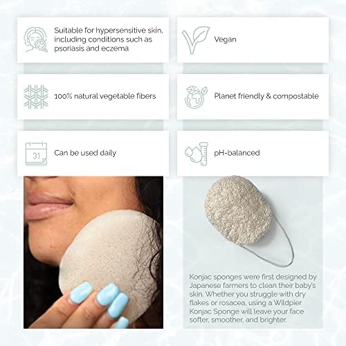 Wildpier Beauty Konjac Sponge, Natural Luxury Facial Exfoliator, Face Scrubber, Makeup Remover, Plant Based Gentle Cleansing for Sensitive Skin, Removes Dead Skin Cells, White