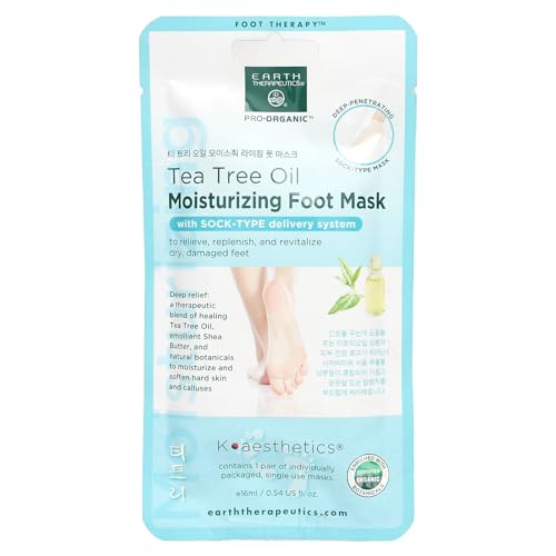 Earth Therapeutics Pro-Organic, Moisturizing Foot Mask, Tea Tree Oil, 1 Pair, 0.54 Fl Oz (16 Ml)