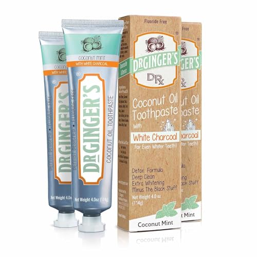 Dr. Ginger's Coconut Oil Charcoal Toothpaste for Sensitive Teeth and Gums - Mint Flavor, 4oz 2pcs - All-Natural White Activated Charcoal Whitening Toothpaste – Freshens Breath and Reduces Plaque